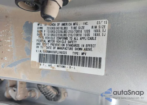 2015 Honda Cr-V Lx z USA, uszkodzony, nr VIN 5J6RM4H38FL048025